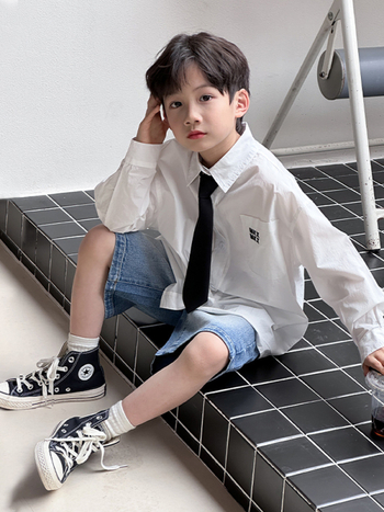 Laste poisi särg, 100% puuvill, pikad varrukad, laperkaul, Korea stiil, sügis 2025