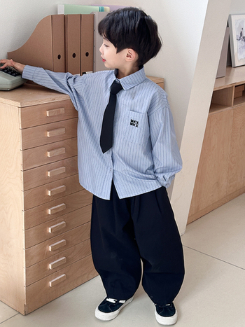 Laste poisi särg, 100% puuvill, pikad varrukad, laperkaul, Korea stiil, sügis 2025