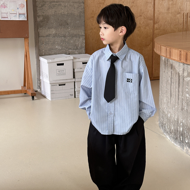 Laste poisi särg, 100% puuvill, pikad varrukad, laperkaul, Korea stiil, sügis 2025