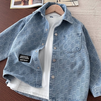 Berniškis džinsinis marškiniai-jack'a, korėjietiškas stilius, 35% medvilnės pluošto mišinys, vienas užsegimas sag, pavasariui ir rudeniui