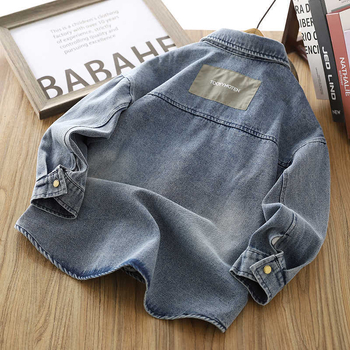 Berniškis džinsinis marškiniai-jack'a, korėjietiškas stilius, 35% medvilnės pluošto mišinys, vienas užsegimas sag, pavasariui ir rudeniui