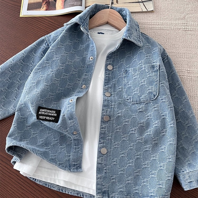Berniškis džinsinis marškiniai-jack'a, korėjietiškas stilius, 35% medvilnės pluošto mišinys, vienas užsegimas sag, pavasariui ir rudeniui