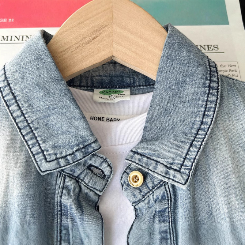 Dječja košulja od pamuka s mekim završetkom, kratki rukavi, rever ovratnik, korejski stil, za uzrast 3–8 godina, ljeto 2025