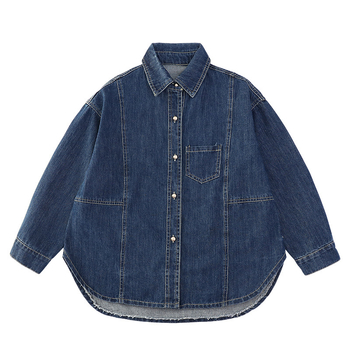 Djevojački denim sako za proljeće i jesen 2025, casual, rever ovratnik, dugi rukavi, jednobojna, smjesa poliester