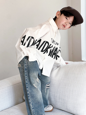 Cămașă pentru băieți cu dungi, stil coreean, mâneci lungi, 94,6% bumbac