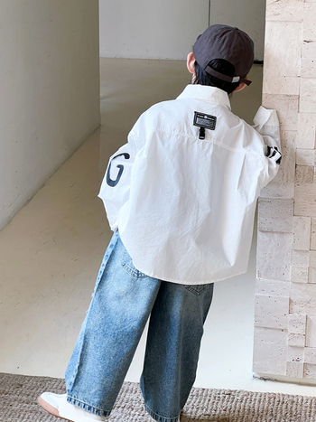 Cămașă pentru băieți cu dungi, stil coreean, mâneci lungi, 94,6% bumbac