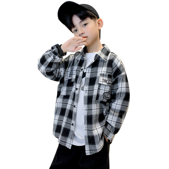 Cămașă pentru copii băieți – în carouri, mânecă lungă, guler rever, viscoză 35% – primăvară-toamnă