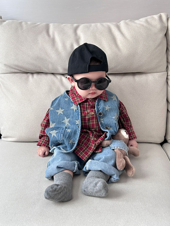 Dječji dvodijeljeni set košulice i veste, korejski stil, pamuk, karirani uzorak, dugi rukavi, rever ovratnik, za dječake 1–3 godine