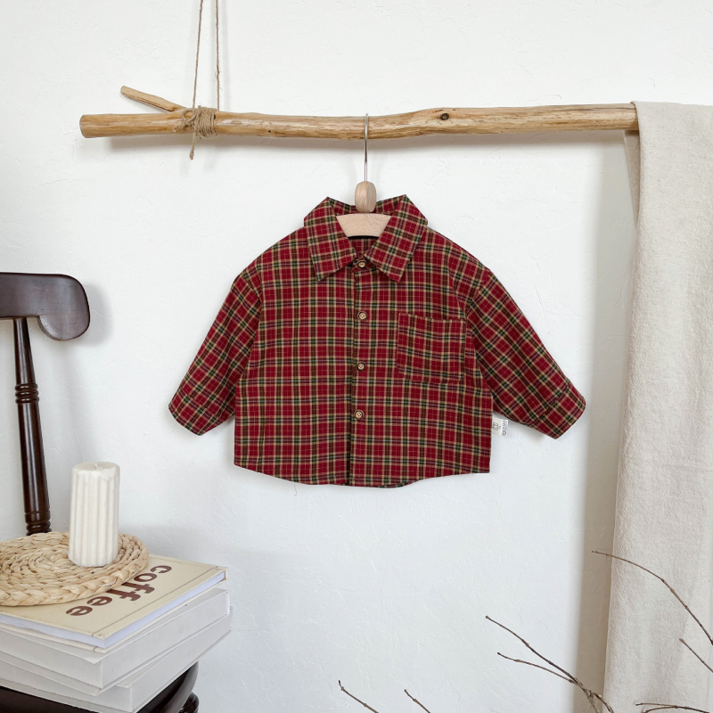 Dječji dvodijeljeni set košulice i veste, korejski stil, pamuk, karirani uzorak, dugi rukavi, rever ovratnik, za dječake 1–3 godine