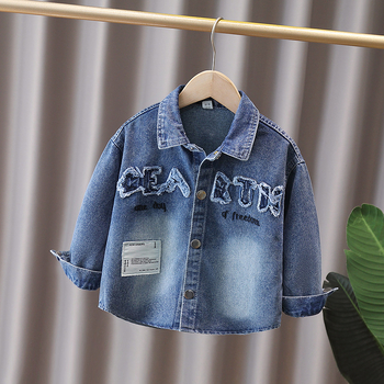 Dječji dvodijelni denim set s košulom s dugim rukavima i cargo hlačama, korejskog stila, 95% pamuk