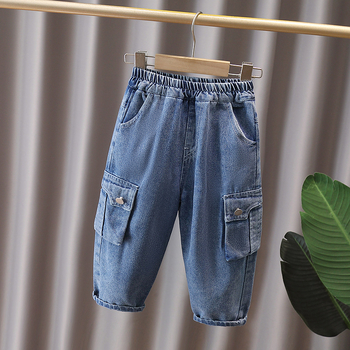 Dječji dvodijelni denim set s košulom s dugim rukavima i cargo hlačama, korejskog stila, 95% pamuk