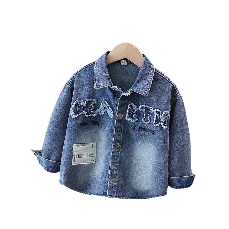 Dječji dvodijelni denim set s košulom s dugim rukavima i cargo hlačama, korejskog stila, 95% pamuk