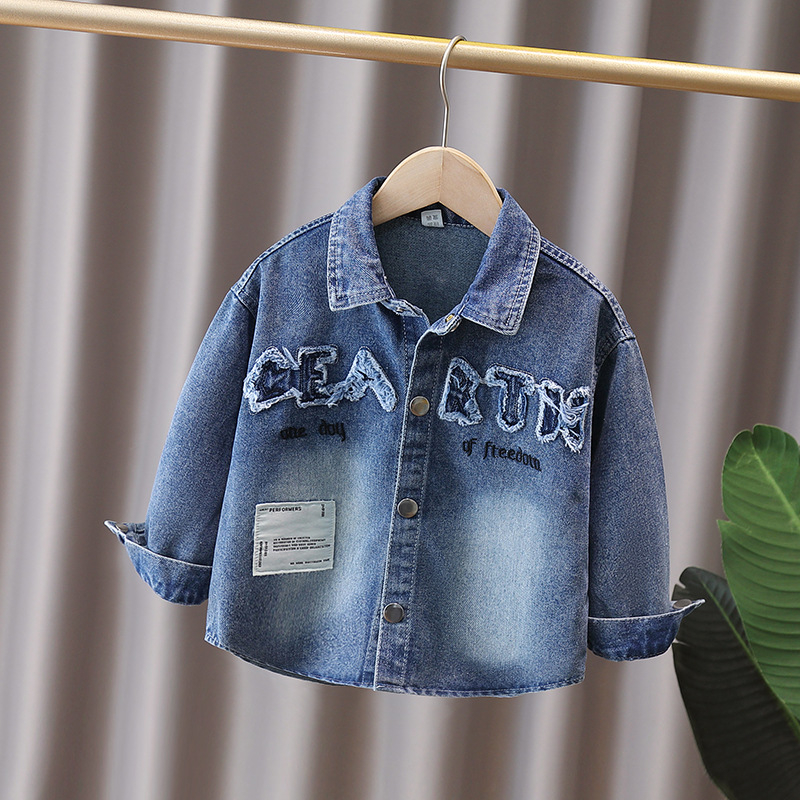 Dječji dvodijelni denim set s košulom s dugim rukavima i cargo hlačama, korejskog stila, 95% pamuk