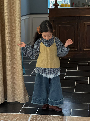 Dječji odjevni set — Korejski stil karirani prsluk uz svakodnevne traperice, pamuk 80%, jesen 2025, za djecu 8+ godina