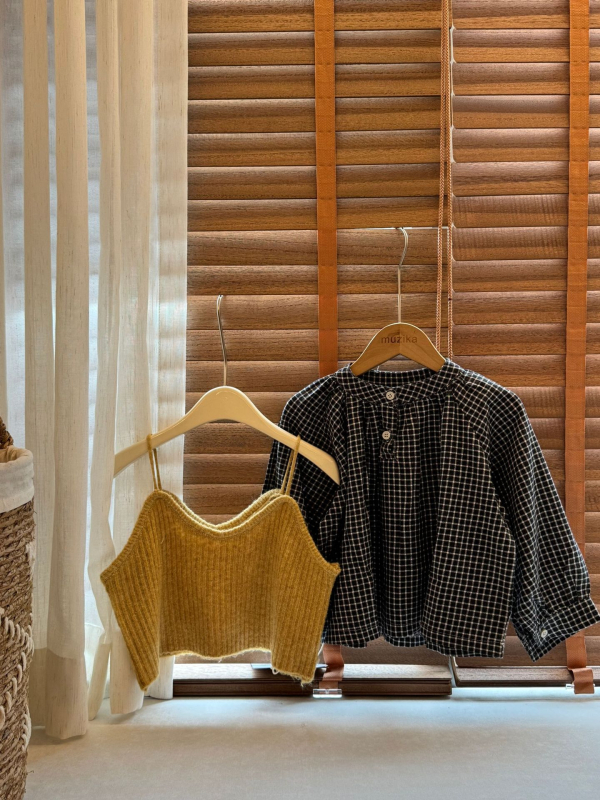 Dječji odjevni set — Korejski stil karirani prsluk uz svakodnevne traperice, pamuk 80%, jesen 2025, za djecu 8+ godina