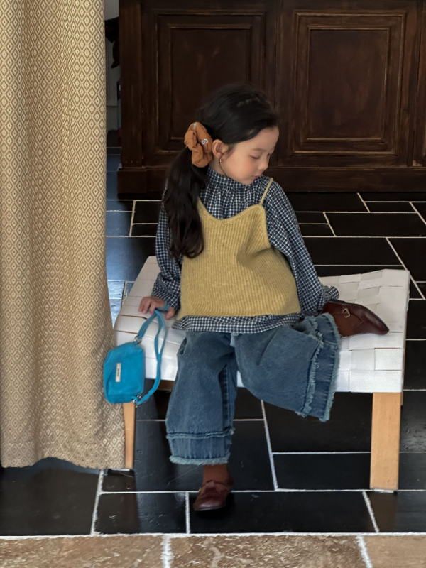 Dječji odjevni set — Korejski stil karirani prsluk uz svakodnevne traperice, pamuk 80%, jesen 2025, za djecu 8+ godina