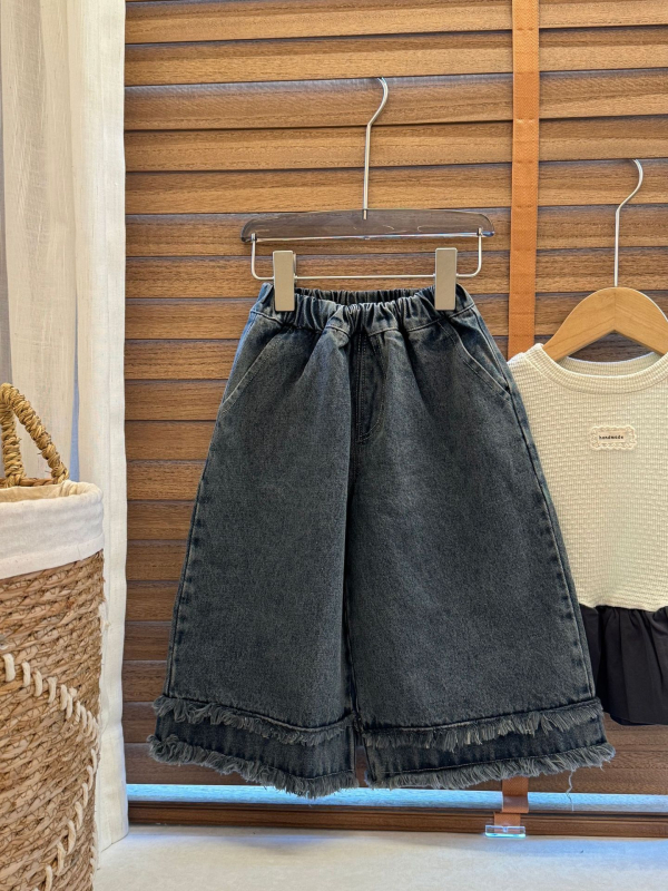 Dječji odjevni set — Korejski stil karirani prsluk uz svakodnevne traperice, pamuk 80%, jesen 2025, za djecu 8+ godina