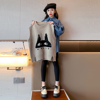 Set de două piese pentru fetițe, toamnă, bumbac, mâneci lungi, stil coreean