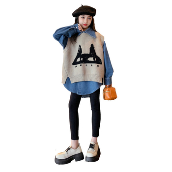 Set de două piese pentru fetițe, toamnă, bumbac, mâneci lungi, stil coreean