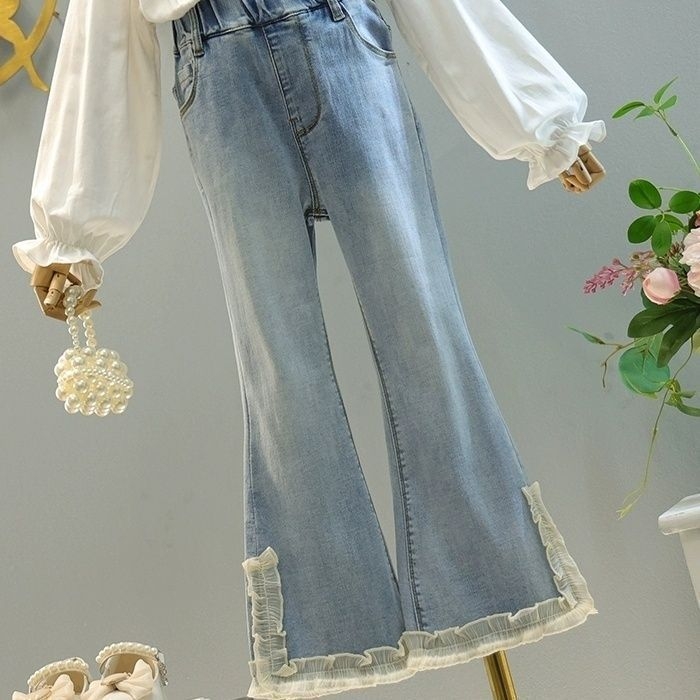 Set de două piese pentru copii, stil prințesă, bumbac cu blană de iepure, mâneci lungi, culoare solidă