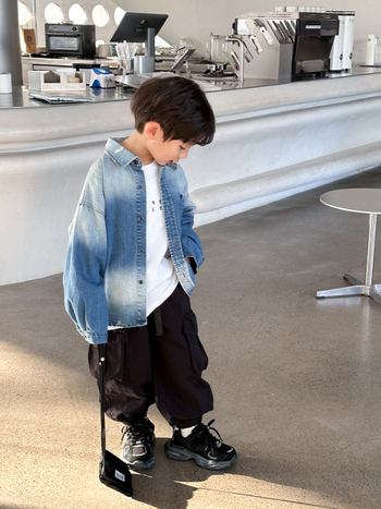 Dječja džins košulja za dječake, korejski stil, dugi rukav, 98% pamuk, jesen 2024, pogodna za djecu od 8 godina