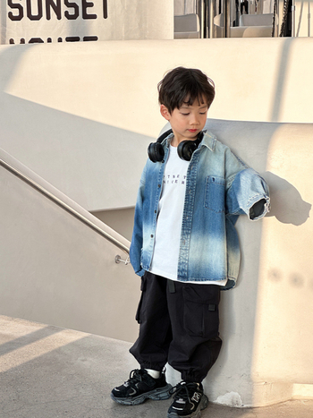 Dječja džins košulja za dječake, korejski stil, dugi rukav, 98% pamuk, jesen 2024, pogodna za djecu od 8 godina