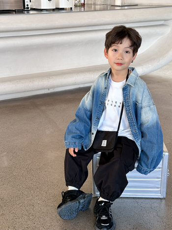 Dječja džins košulja za dječake, korejski stil, dugi rukav, 98% pamuk, jesen 2024, pogodna za djecu od 8 godina