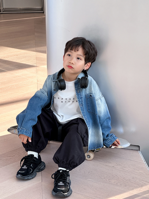 Dječja džins košulja za dječake, korejski stil, dugi rukav, 98% pamuk, jesen 2024, pogodna za djecu od 8 godina