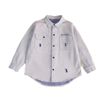 Dječja proljetna denim košulja – 65% pamuk, 35% poliester; dugi rukavi; uzorak: slova; za djecu 8+ godina; proljeće 2025.