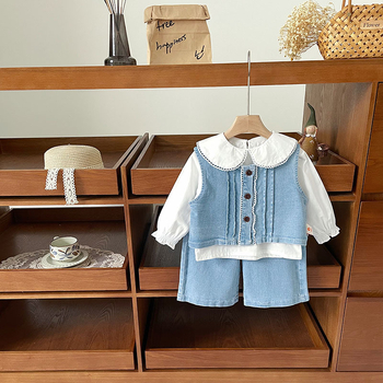 Ženski trodjelni kostim za djevojčice – vest, košulja i hlače, 100% pamuk, jesenji korejski stil