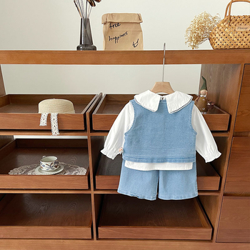 Ženski trodjelni kostim za djevojčice – vest, košulja i hlače, 100% pamuk, jesenji korejski stil