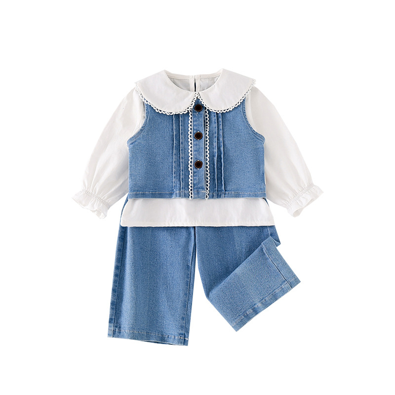 Ženski trodjelni kostim za djevojčice – vest, košulja i hlače, 100% pamuk, jesenji korejski stil