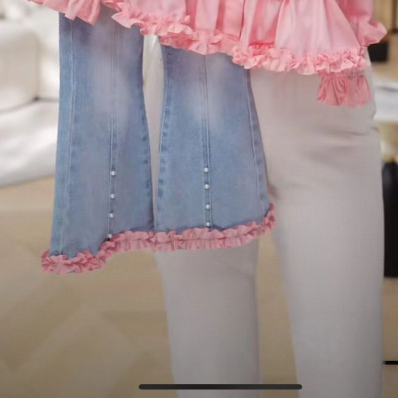 Set pentru fetițe din două piese: vestă și cămașă din denim, primăvară-toamnă, stil prințesă, 80% bumbac