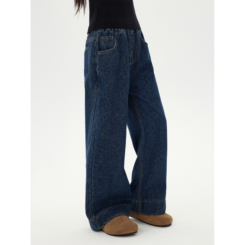 Dječje hlače od pamuka s leopard uzorkom, fleece podstava, visok pas, ravni kroj