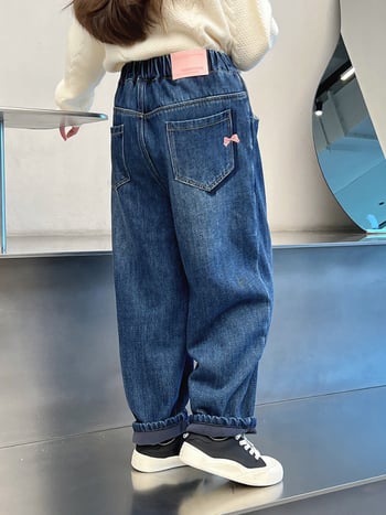 Laste Korea-stiilis sirged teksapüksid, puuvillaseguse kangas, keskmise kõrgusega vöö, talveriietus