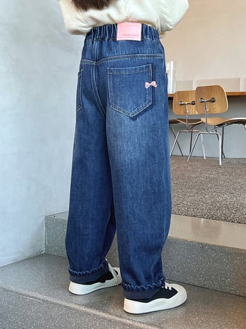 Laste Korea-stiilis sirged teksapüksid, puuvillaseguse kangas, keskmise kõrgusega vöö, talveriietus