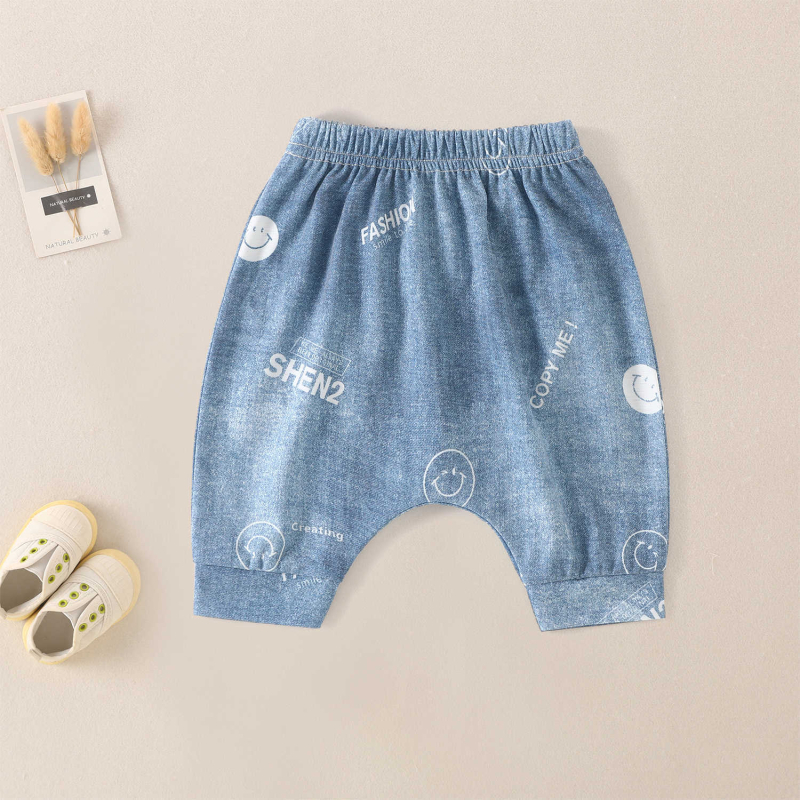 Pantaloni pentru copii, vară, imprimeu floral, țesătură din amestec de bumbac cu 75% poliester, talie medie, pentru vârsta 1–3 ani