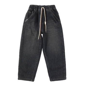 Dječje traperice za dječake, korejski stil, pamuk 70%, enzimsko pranje, srednji pojas, elastičan pojas, otisak s slovima, za djecu preko 8 godina, proljeće/jesen/zima