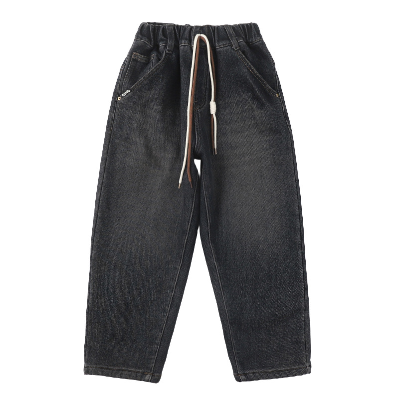 Dječje traperice za dječake, korejski stil, pamuk 70%, enzimsko pranje, srednji pojas, elastičan pojas, otisak s slovima, za djecu preko 8 godina, proljeće/jesen/zima