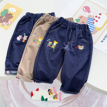 Dječje hlače u japanskom stilu, karikatura izvezena, 95% pamuk / 5% elastan, srednji pojas s elastikom, unisex