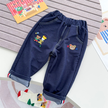 Dječje hlače u japanskom stilu, karikatura izvezena, 95% pamuk / 5% elastan, srednji pojas s elastikom, unisex