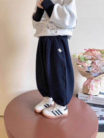 Dječje široke hlače od pamuka, s fleece-iznutra, korejskog stila, elastični pojas, za proljeće i jesen