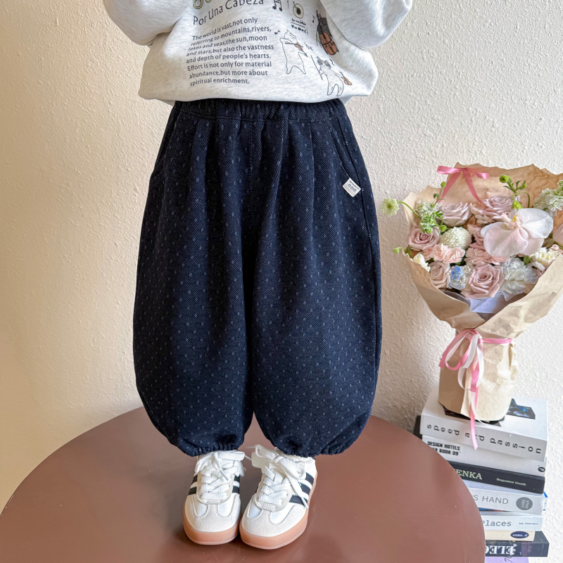 Dječje široke hlače od pamuka, s fleece-iznutra, korejskog stila, elastični pojas, za proljeće i jesen