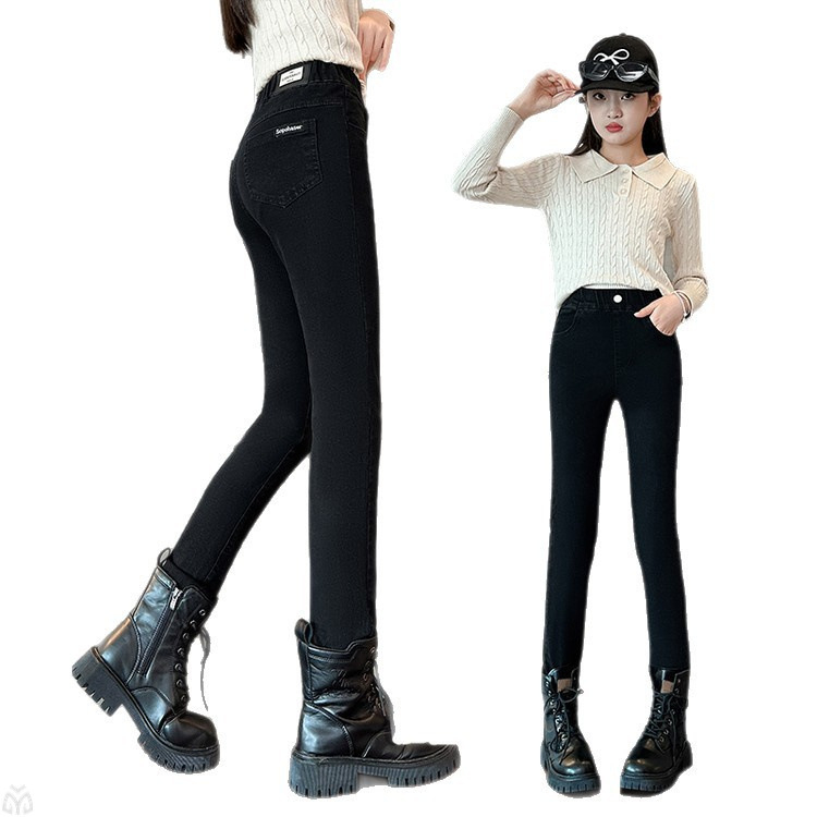 Dječje traper hlače s flisom za zimu, uski kroj, srednja visina struka s elastičnim pojasom