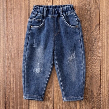 Dječje traperice s flis podstavom, unisex, denim od pamuka i sintetičkih vlakana, debeli i topli, srednja visina struka s elastičnim pojasom, uzrast 3–8 godina