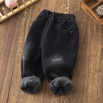 Dječje traperice s flis podstavom, unisex, denim od pamuka i sintetičkih vlakana, debeli i topli, srednja visina struka s elastičnim pojasom, uzrast 3–8 godina