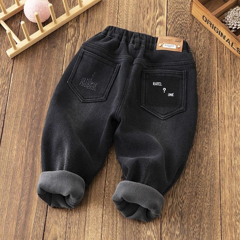 Dječje traperice s flis podstavom, unisex, denim od pamuka i sintetičkih vlakana, debeli i topli, srednja visina struka s elastičnim pojasom, uzrast 3–8 godina