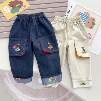 Dječje hlače u japanskom stilu, 95% pamuk, 5% elastan, udoban slobodan kroj, srednji pojas, crtani uzorak, za djecu 3–8 godina, proljeće-jesen