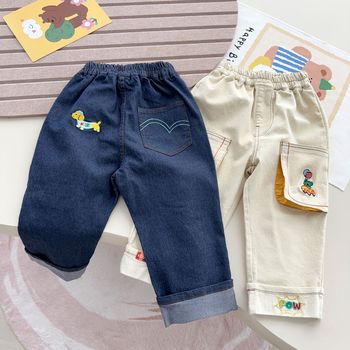 Dječje hlače u japanskom stilu, 95% pamuk, 5% elastan, udoban slobodan kroj, srednji pojas, crtani uzorak, za djecu 3–8 godina, proljeće-jesen