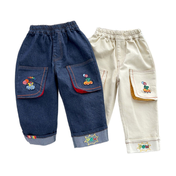 Dječje hlače u japanskom stilu, 95% pamuk, 5% elastan, udoban slobodan kroj, srednji pojas, crtani uzorak, za djecu 3–8 godina, proljeće-jesen